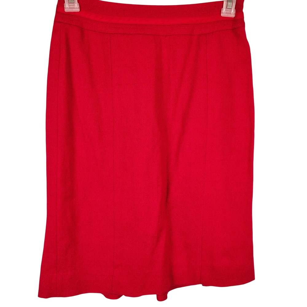 White House Black Market Womens SZ 4 Flounce Hem Pencil‎ Skirt Red Wool Blend